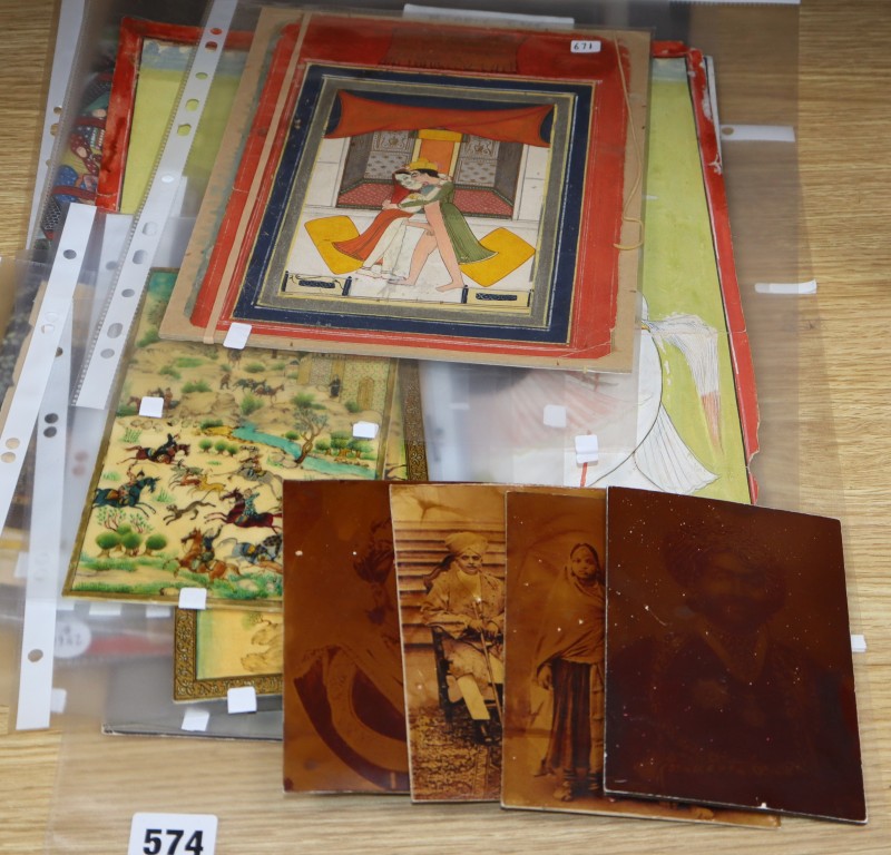 A group of assorted Persian School miniatures, including gouache on paper, Erotica and reprinted photographs, all unframed